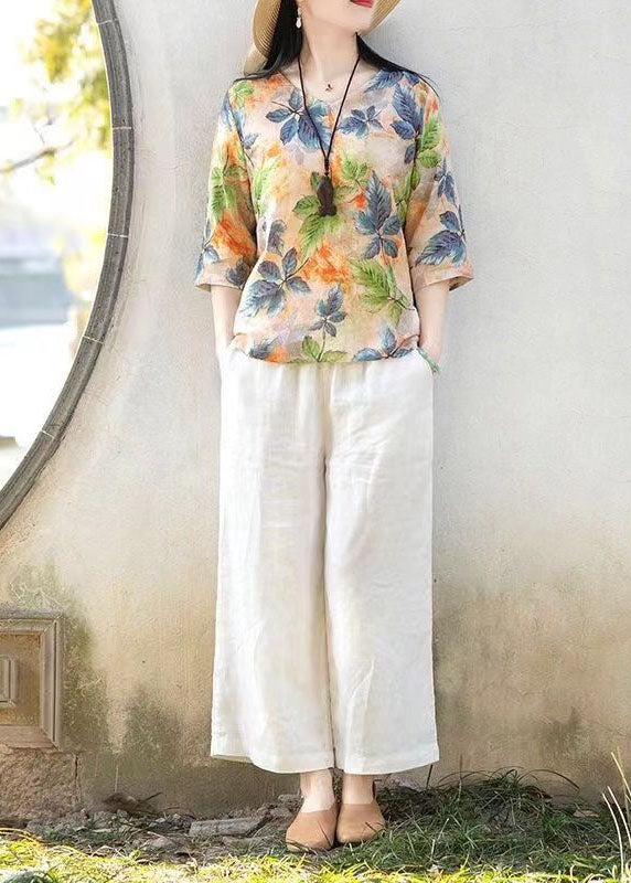 O Neck Print Patchwork Cotton Top Half Sleeve