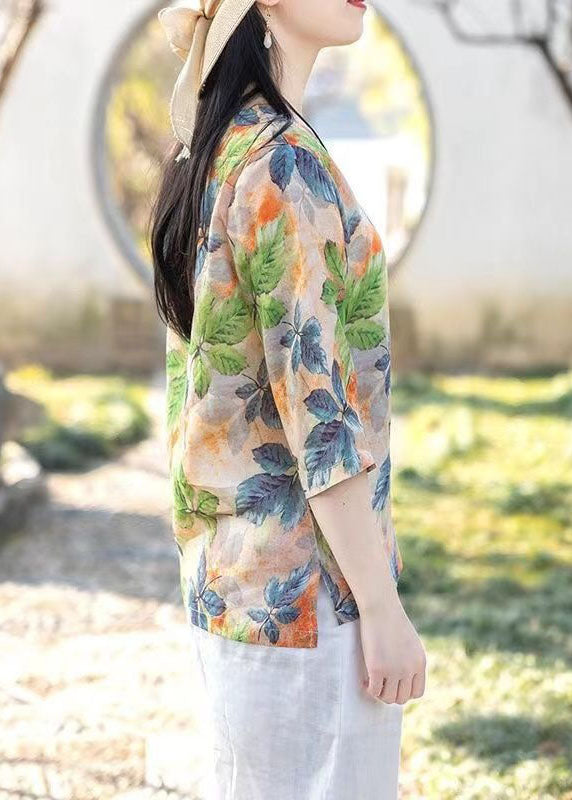 O Neck Print Patchwork Cotton Top Half Sleeve