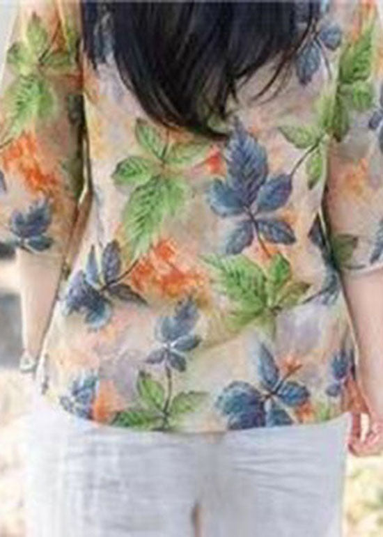 O Neck Print Patchwork Cotton Top Half Sleeve