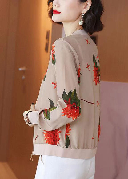 O-neck Print Zippered Chiffon Sunscreen Coats Summer