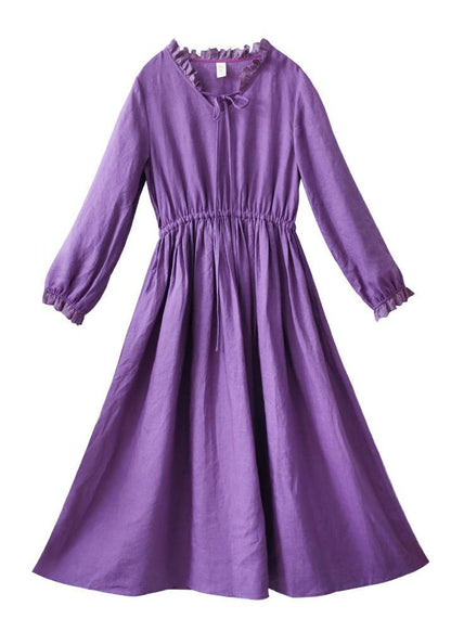 O Neck Ruffles Spring Dress Neckline Purple Maxi Dresses