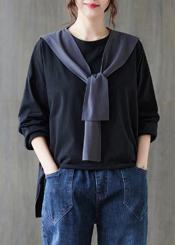 Women O Neck Side Open Spring Clothes Wardrobes Black Shirt