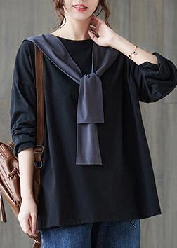 O Neck Side Open Spring Clothes Wardrobes Black Shirt