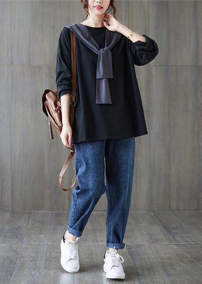 Women O Neck Side Open Spring Clothes Wardrobes Black Shirt