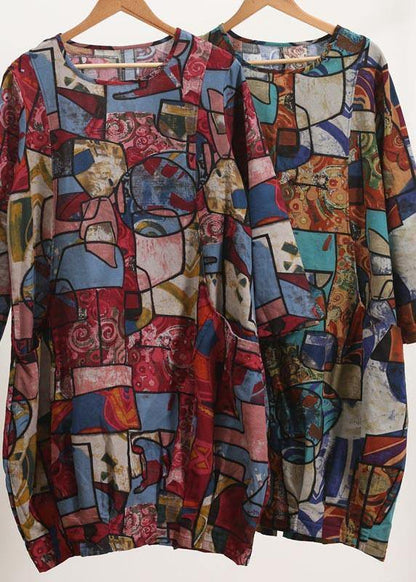 O Neck Spring Clothes for Pattern Red Geometric Robe Dresses