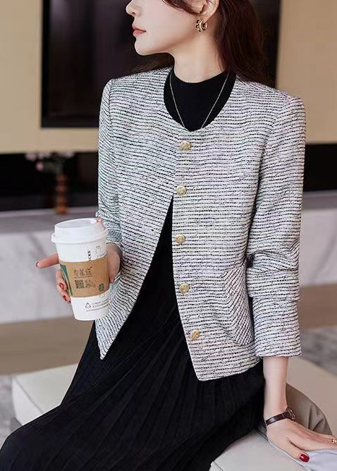 O-neck Striped Cotton Short Coat Spring