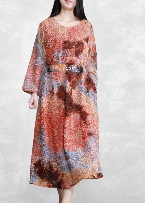 O Neck Tie Waist Spring Quilting Clothes Neckline Pink Print Dress