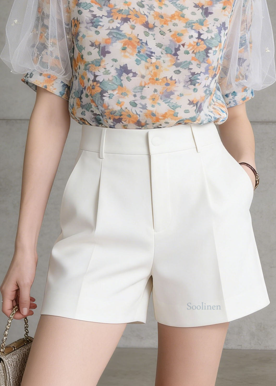 O-neck Tulle Puff Sleeve Print Chiffon Top Summer