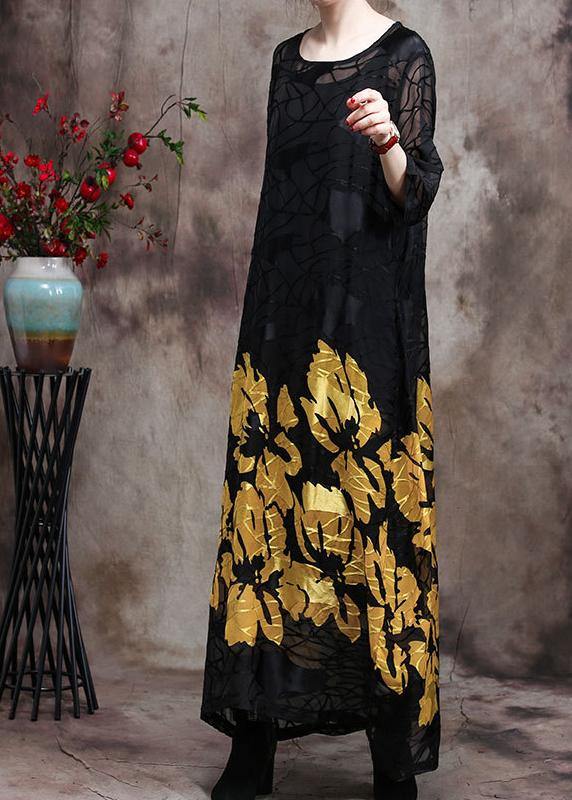 Lace Maxi Dress Yellow Loose Dress