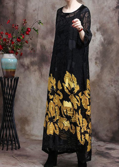 Lace Maxi Dress Yellow Loose Dress