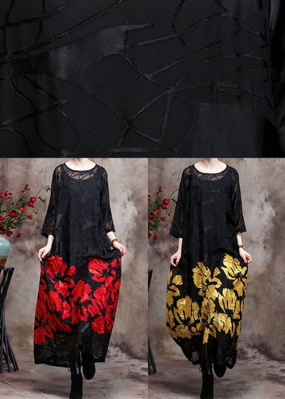 Lace Maxi Dress Yellow Loose Dress