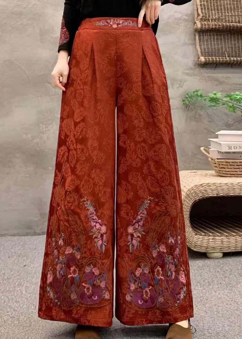Orange Embroidered Pockets Warm Fleece Pants Trousers Winter