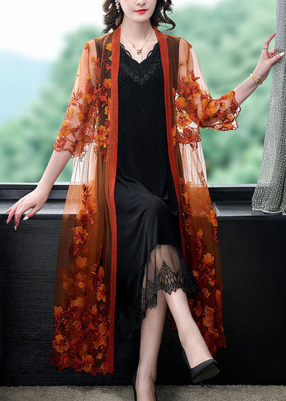 Orange Embroideried Patchwork Tulle Long Dresses Summer