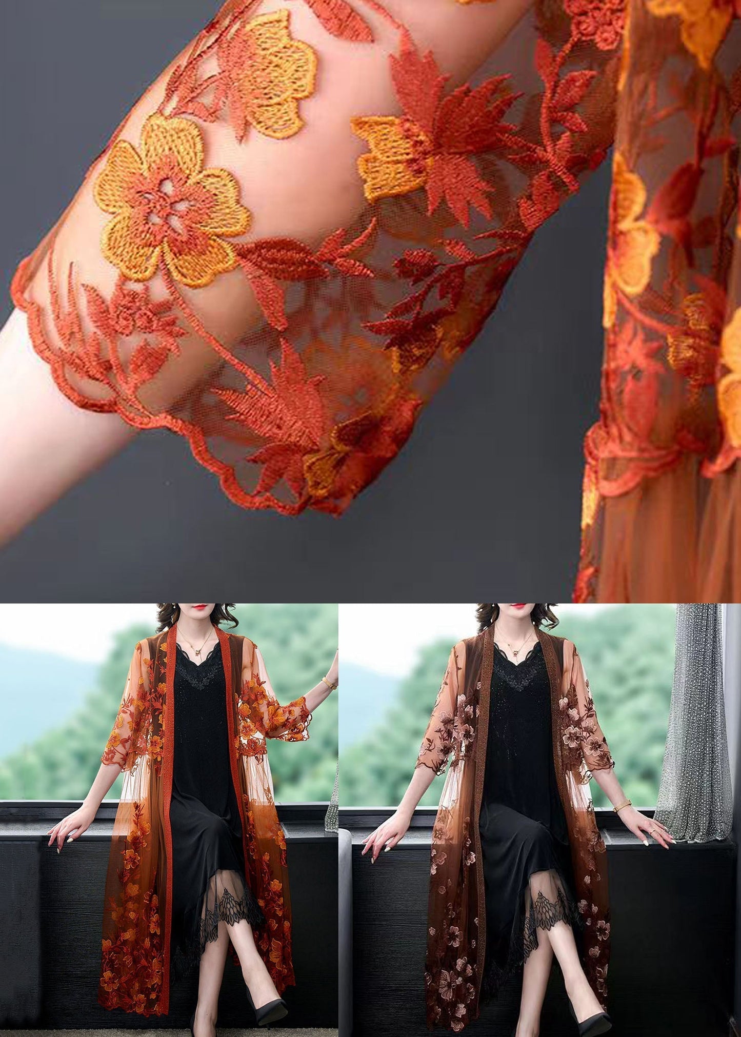 Orange Embroideried Patchwork Tulle Long Dresses Summer