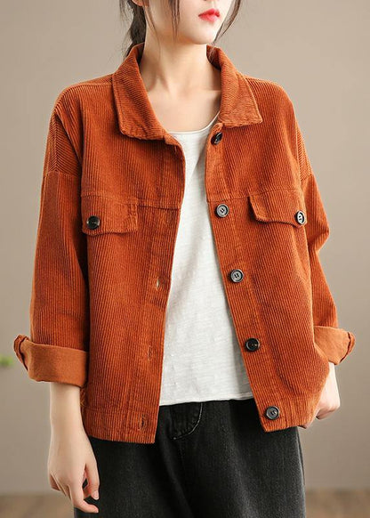 Orange Clothes Wardrobes Lapel Button Down Jackets