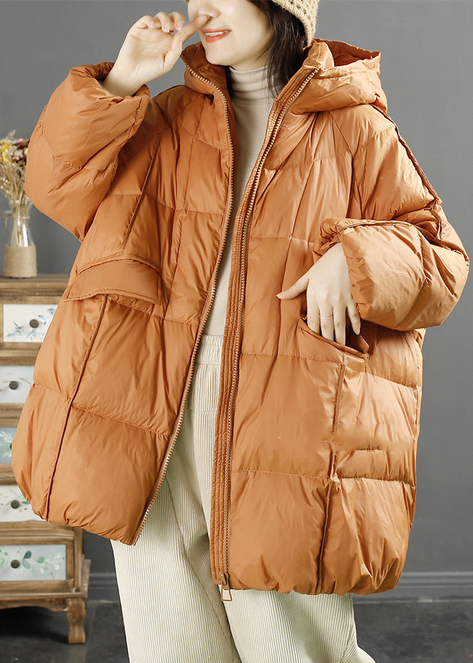 Orange Hooded Oversized Duck Down Down Jacket Winter