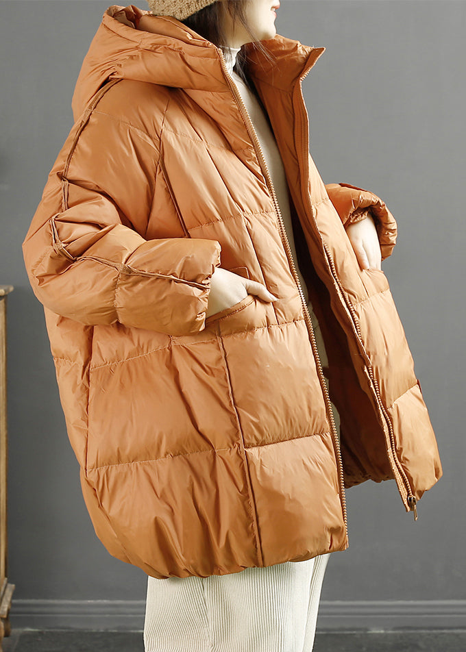 Orange Hooded Oversized Duck Down Down Jacket Winter