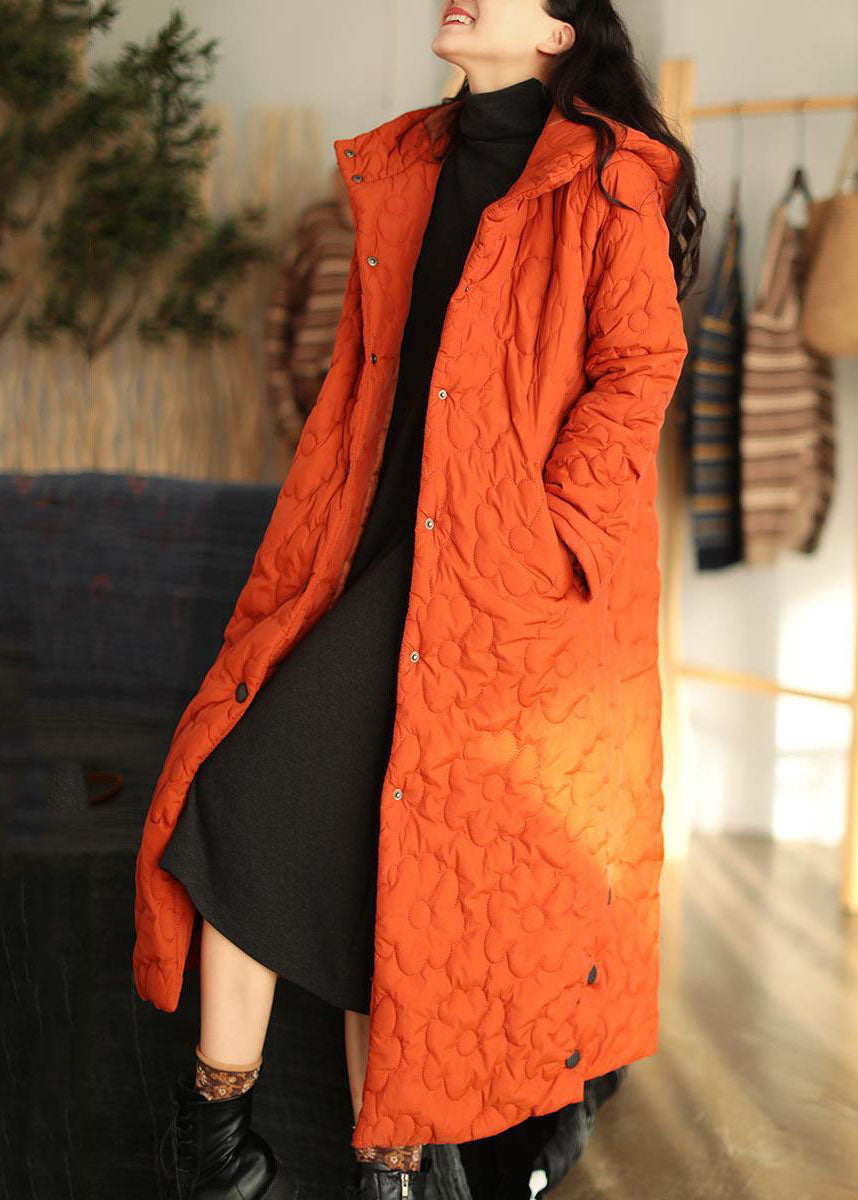 Orange Hooded Color Fine Cotton Filled Puffers Jackets Winter