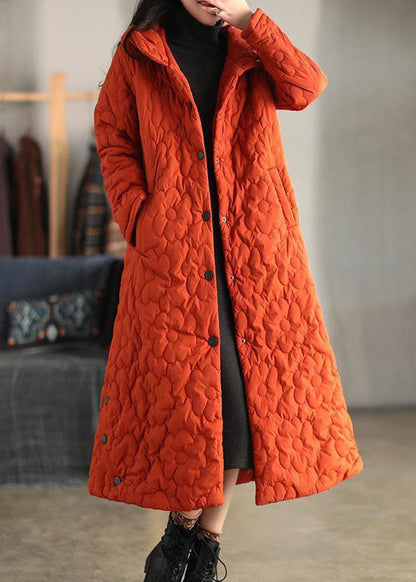 Orange Hooded Color Fine Cotton Filled Puffers Jackets Winter