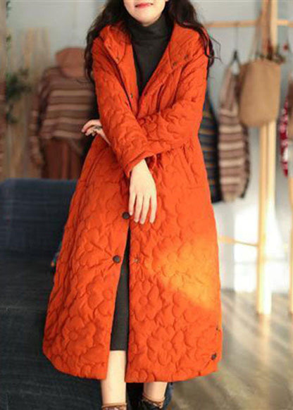 Orange Hooded Color Fine Cotton Filled Puffers Jackets Winter