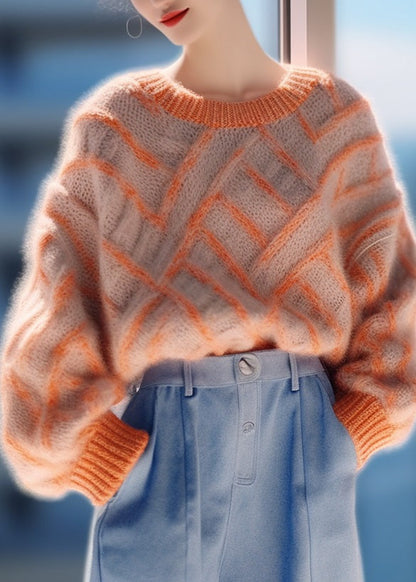 Orange O Neck Cozy Thick Knit Pullover Sweaters Spring