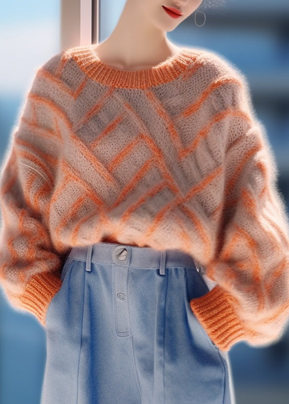 Orange O Neck Cozy Thick Knit Pullover Sweaters Spring