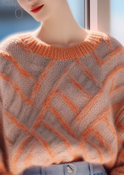 Orange O Neck Cozy Thick Knit Pullover Sweaters Spring