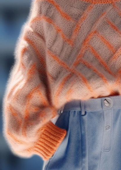 Orange O Neck Cozy Thick Knit Pullover Sweaters Spring