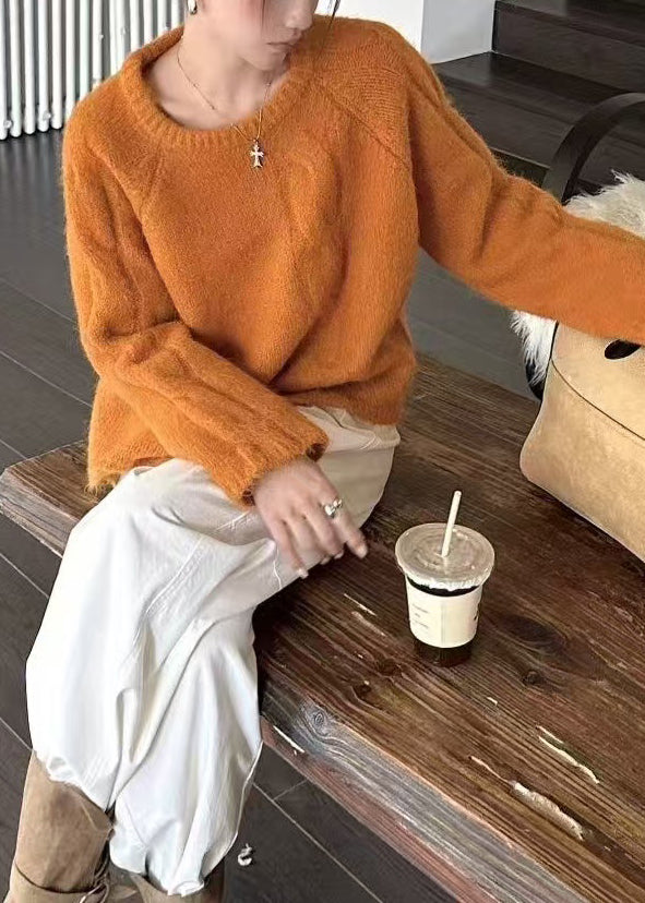 Orange O-neck Oversized Thick Knit Sweater Winter