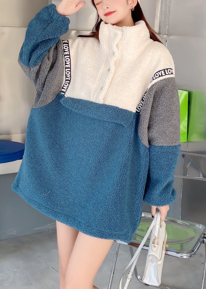 Orange Patchwork Button Winter Sweatshirts