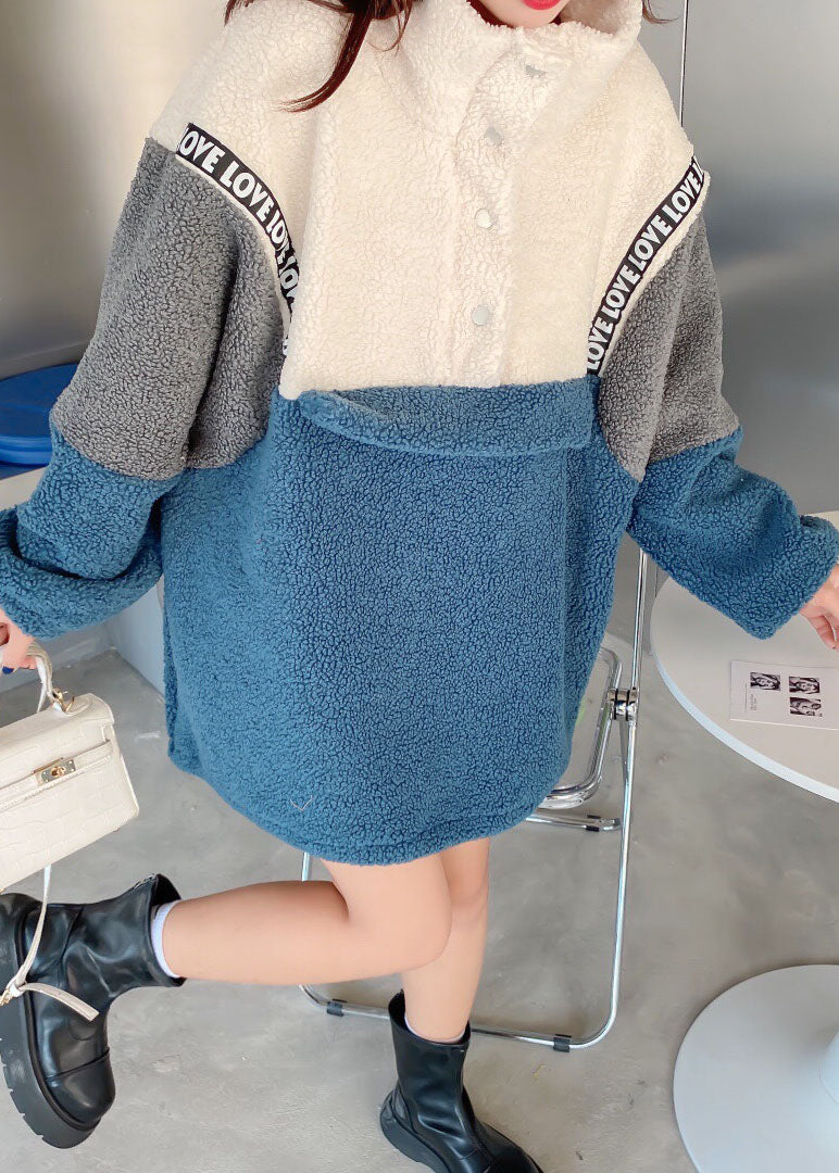 Orange Patchwork Button Winter Sweatshirts