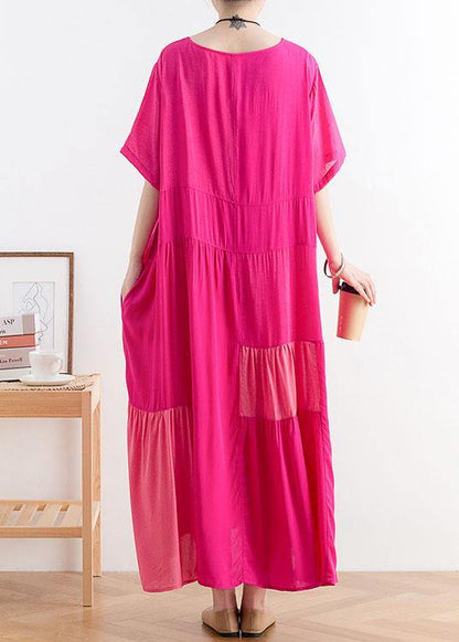 Orange Patchwork Cotton Loose Holiday Dress