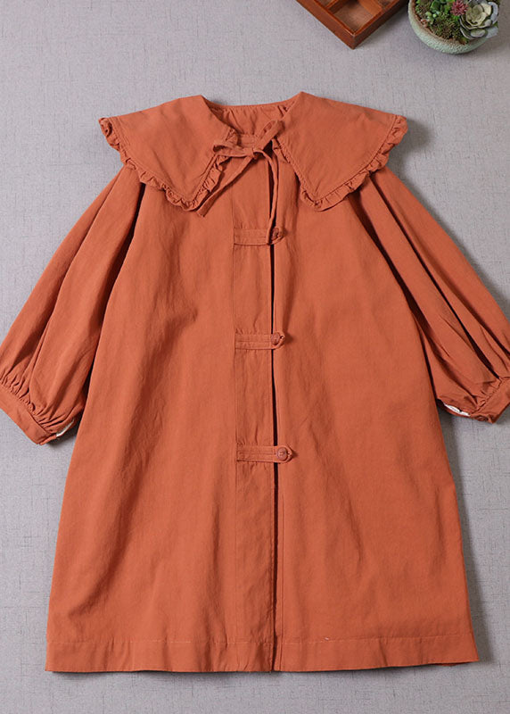 Orange Peter Pan Collar Button Cotton Winter Coat