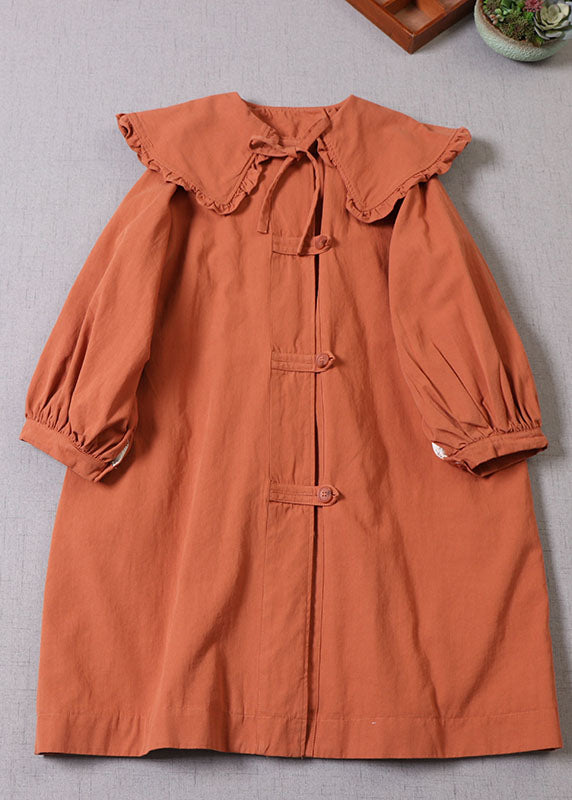 Orange Peter Pan Collar Button Cotton Winter Coat
