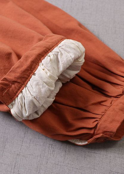 Orange Peter Pan Collar Button Cotton Winter Coat
