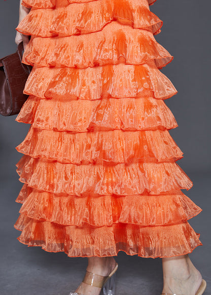 Orange Ruffled Patchwork Layered Organza Dresses Summer
