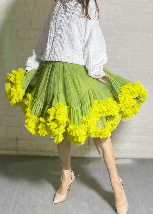 Orange Ruffled Patchwork Tulle Skirts Summer