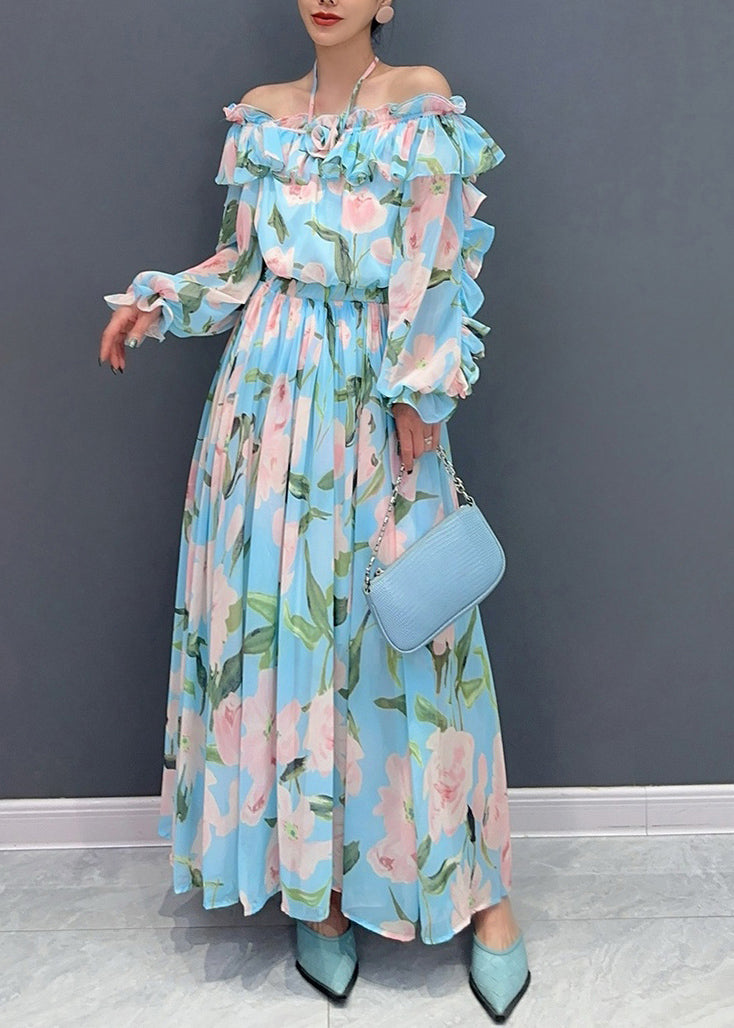 Orange Slash Neck Cold Shoulder Patchwork Long Dress Long Sleeve
