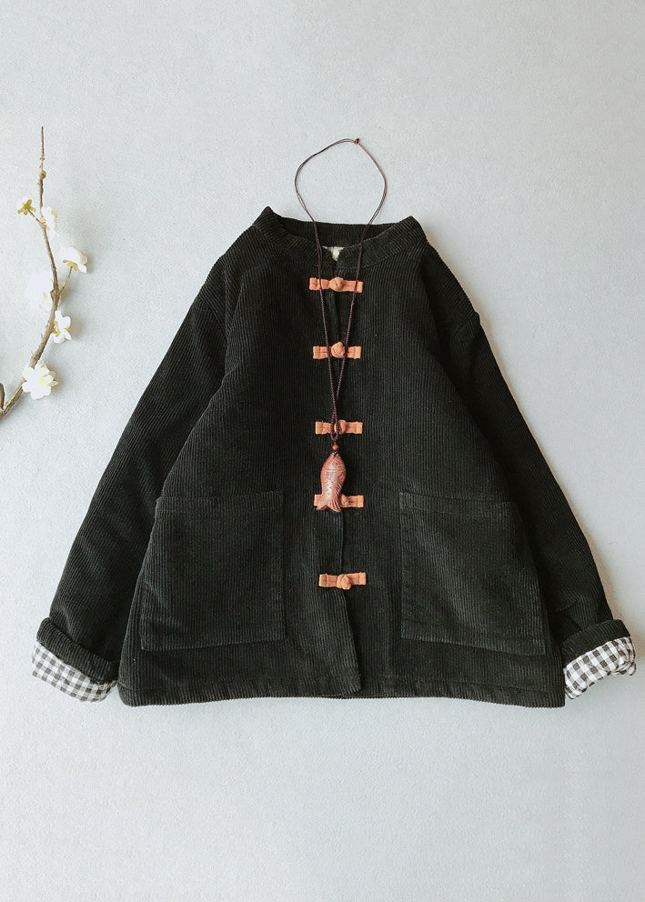 Orange Stand Collar Thick Corduroy Parkas Winte