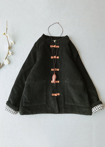 Orange Stand Collar Thick Corduroy Parkas Winte