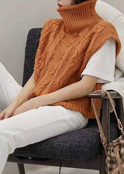 Orange Turtleneck Knit Cardigans Short Sleeve