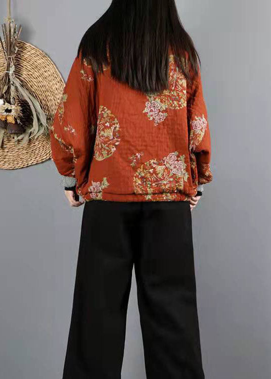 Orange V Neck Fine Cotton Filled Winter Outwear