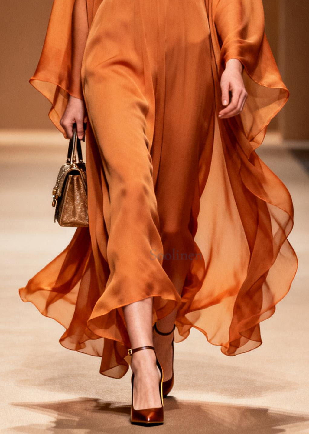 Orange V Neck Patchwork Chiffon Holiday Dresses Summer