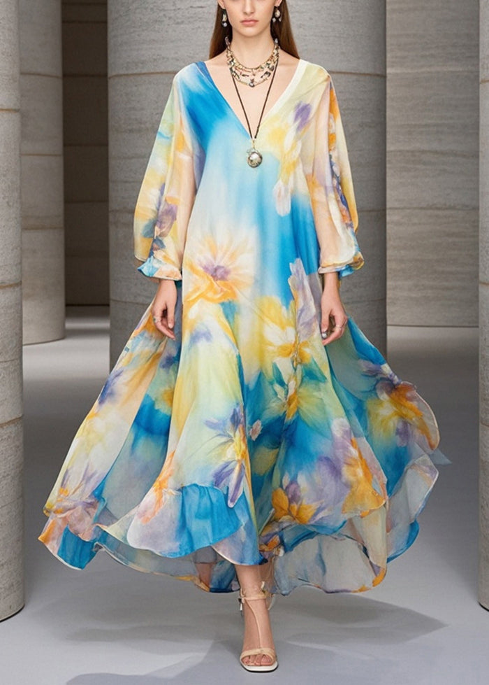Oversized Print Chiffon Beach Dress Fall
