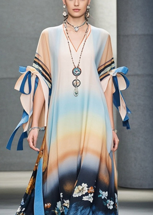 Oversized Print Chiffon Dress Petal Sleeve