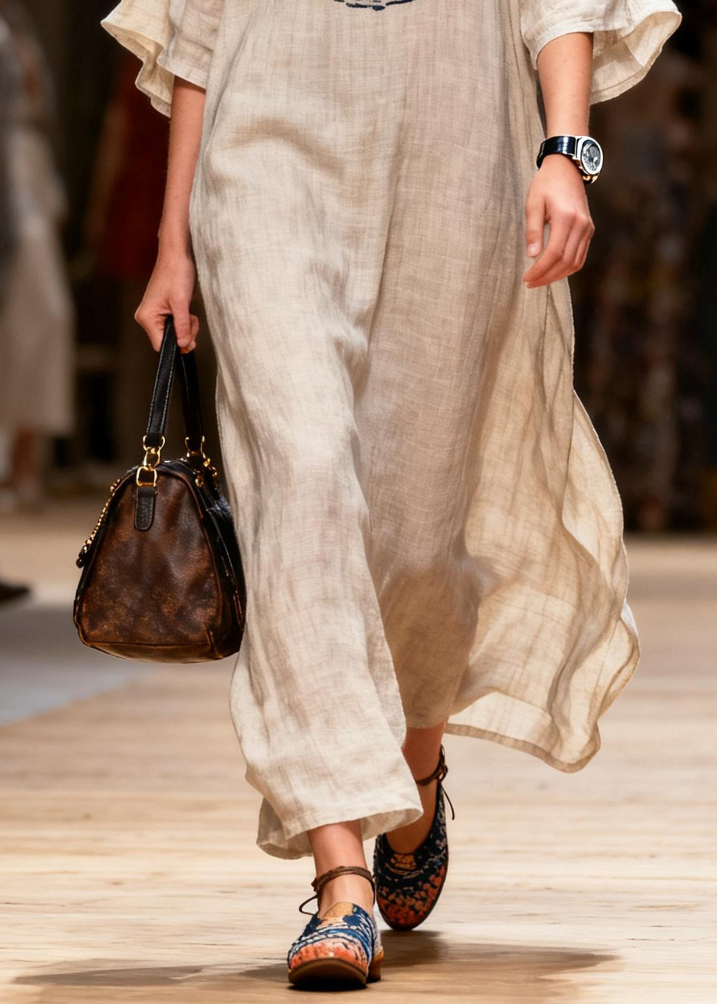 Oversized Print Linen Maxi Dresses Summer