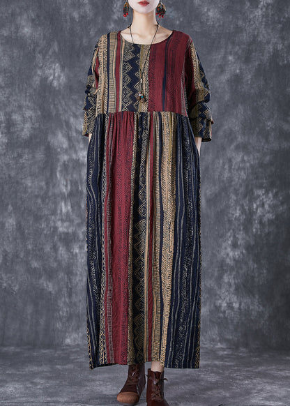 Oversized Print Linen Vacation Dress Fall