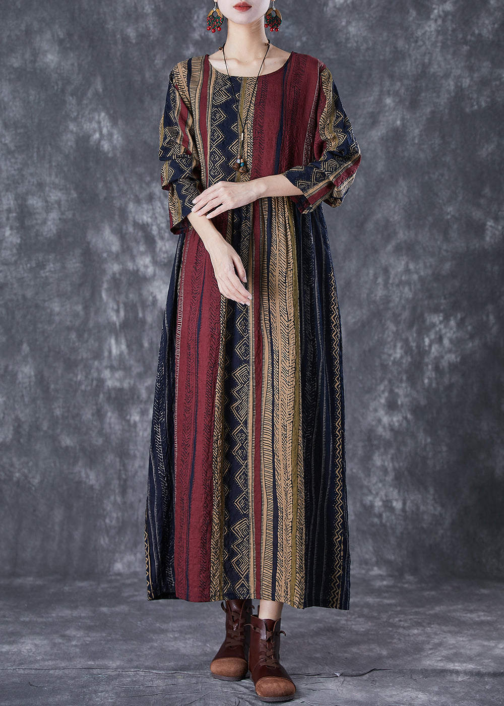 Oversized Print Linen Vacation Dress Fall