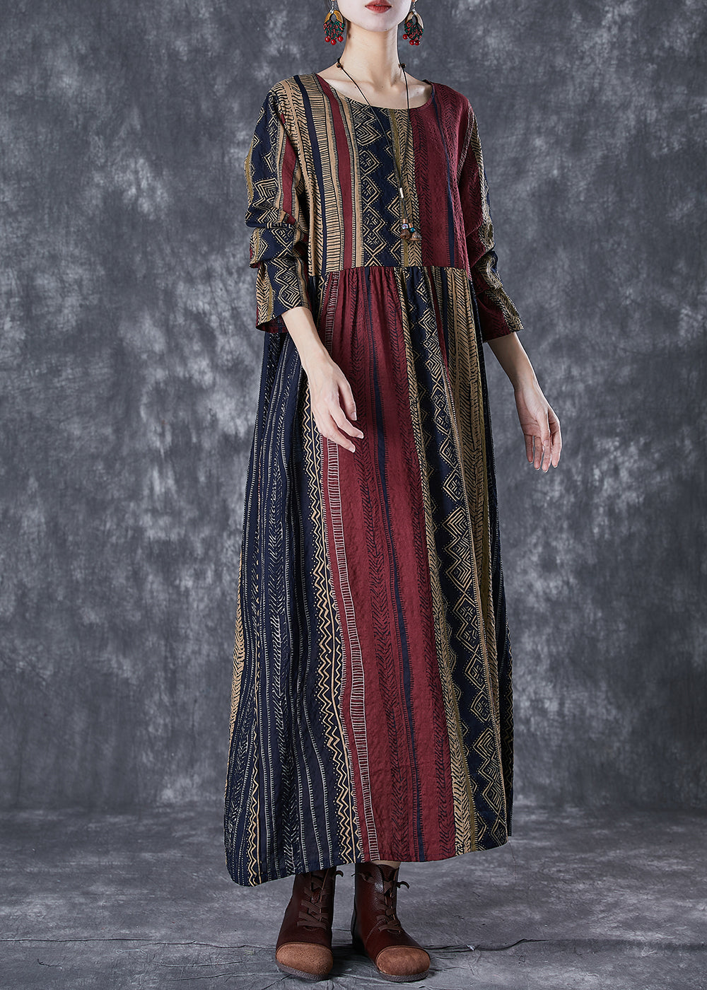 Oversized Print Linen Vacation Dress Fall
