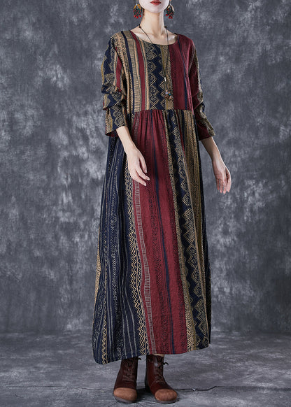 Oversized Print Linen Vacation Dress Fall